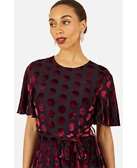 Yumi Women's Velour Spot Midi Skater Dress