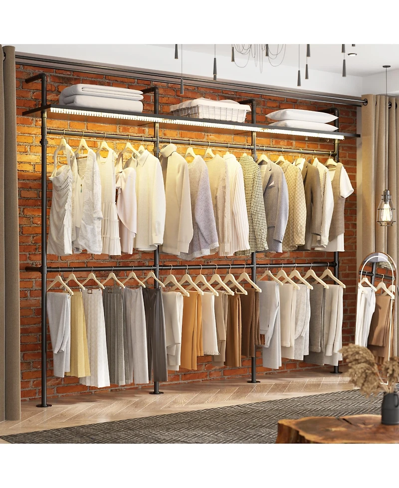 Industrial Pipe Clothing Rack, Reversible 118.3'' Clothes Rack for Hanging