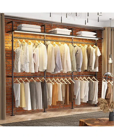 Industrial Pipe Clothing Rack, Reversible 118.3'' Clothes Rack for Hanging