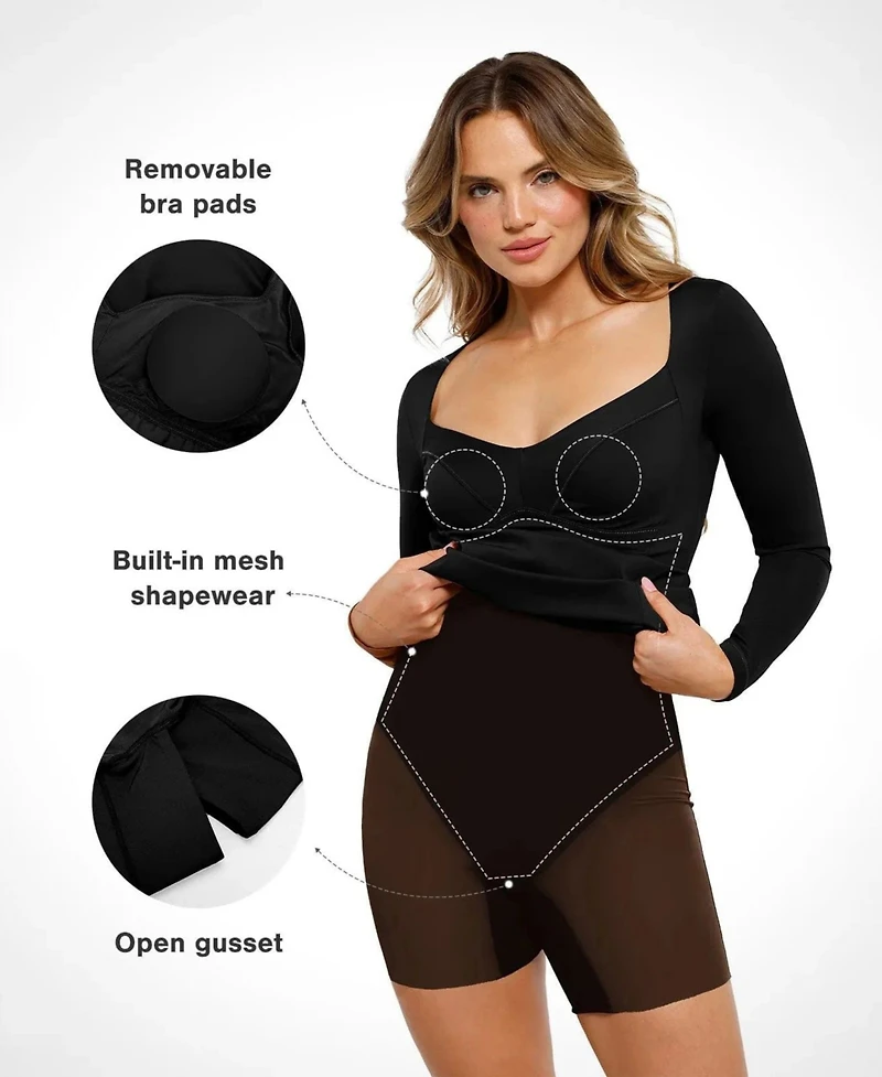 Popilush Women's Redtag Thermal Shapewear Long Sleeve Sweetheart Mini Dress