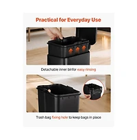 Slickblue Slim 6L Bathroom Trash Can with Step Pedal, Soft-Close Lid & Detachable Bin, Black