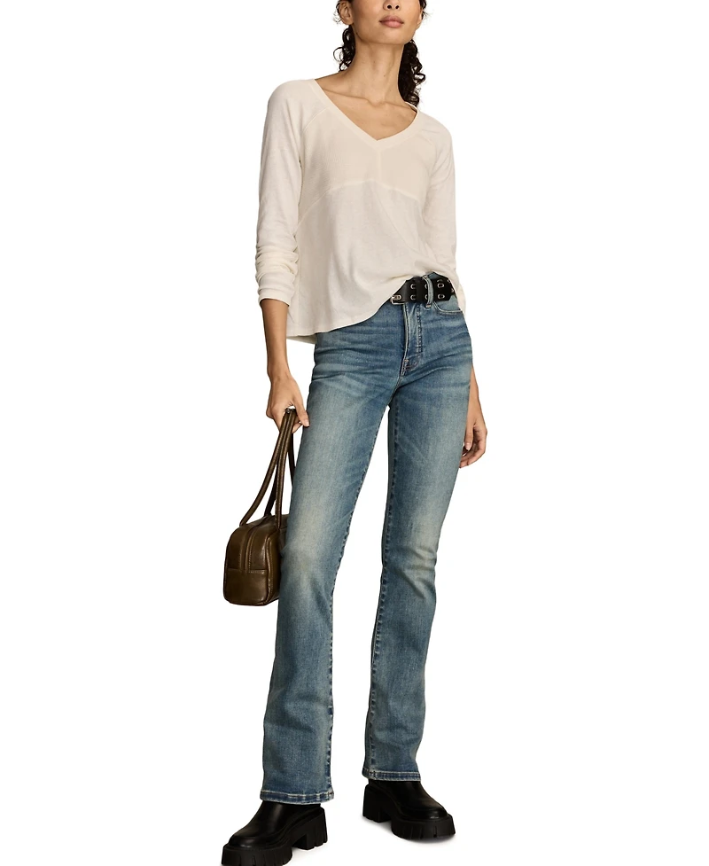 Lucky Brand Women's Waffle Mix V-Neck Top