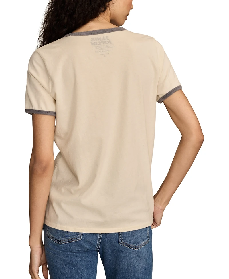 Lucky Brand Women's Janis Joplin Floral Frame Classic Crewneck T-Shirt