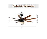 Sofucor 52-inch Modern Black 8-Blade Ceiling Fan with Remote Control and Timing Function