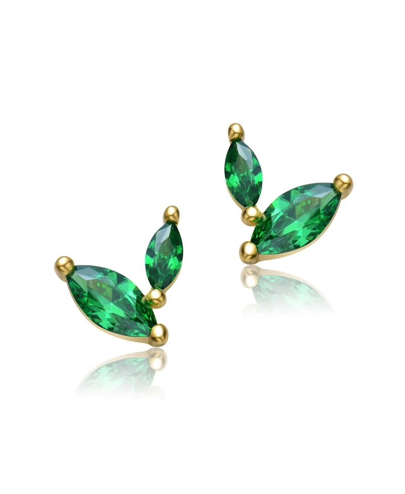 GiGiGirl Kids 14k Gold Plated Green Cubic Zirconia Fern Leaf Stud Earrings