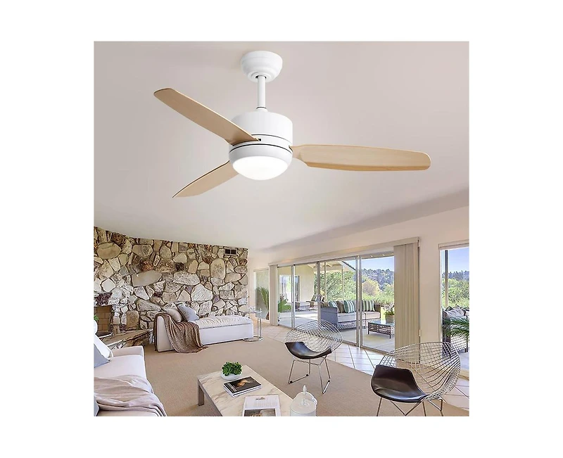 Sofucor 46-inch Modern White 3-blade Ceiling Fan with Led Light with Six-speed Remote Control