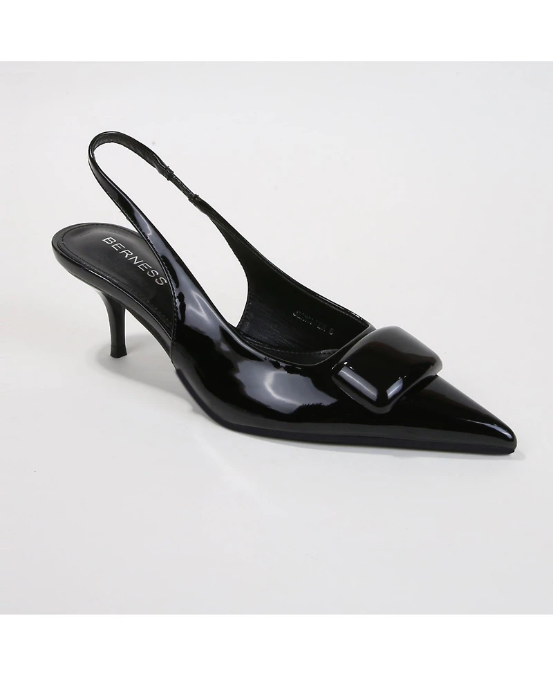 Berness Women's Jennifer Patent Slingback Kitten Heels with Geometric Embellishment