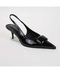 Berness Women's Jennifer Patent Slingback Kitten Heels with Geometric Embellishment