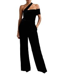 Reiss Women's Velvet One-Shoulder Wide-Leg Jumpsuit