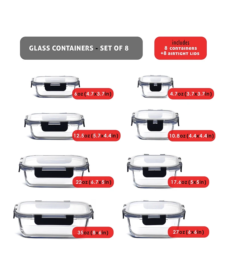 Nestl Borosilicate 16-Pc. Food Storage Containers Set