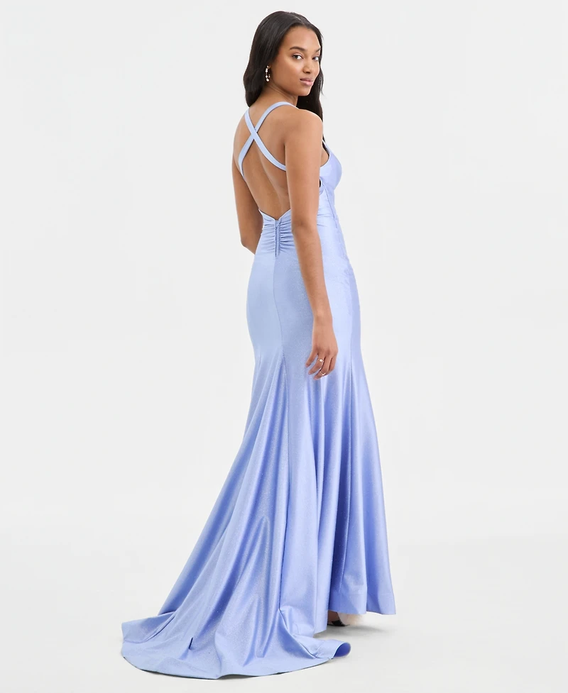 Emerald Sundae Juniors' X-Back High-Slit Gown