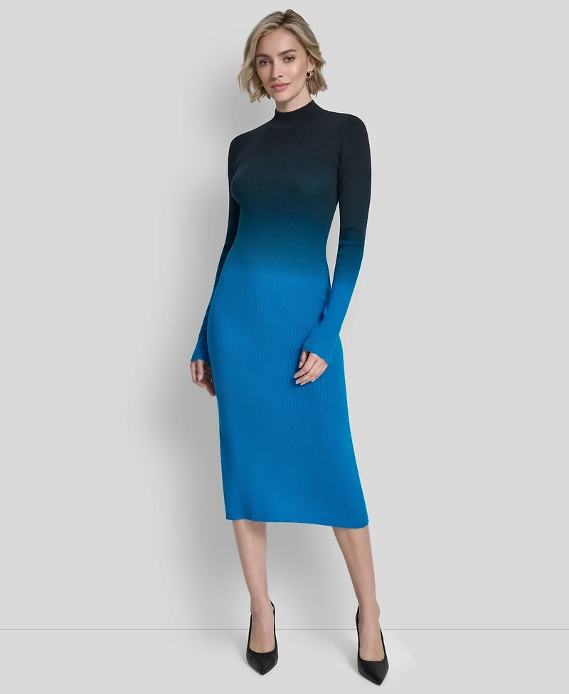 Dkny Women's Long-Sleeve Crewneck Dip Dye Sweater Dress