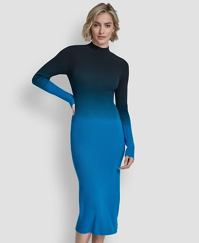 Dkny Women's Long-Sleeve Crewneck Dip Dye Sweater Dress