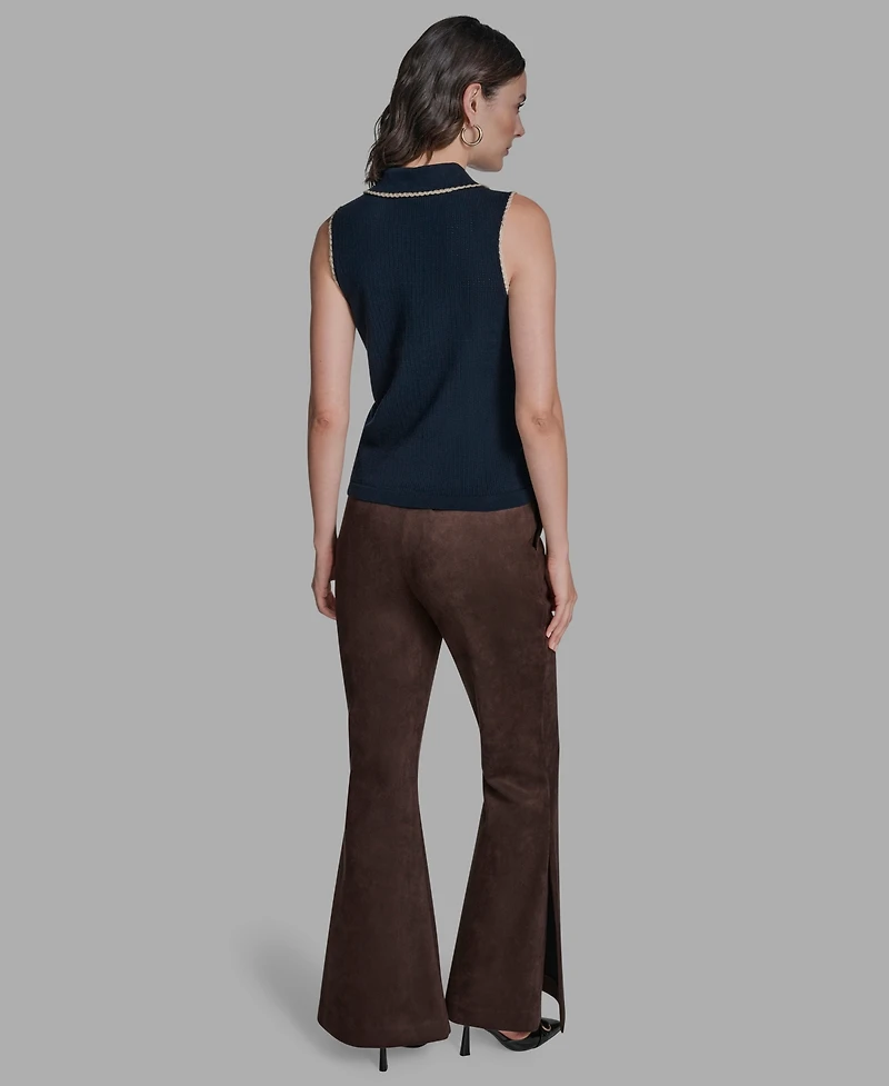 Bcbg Women's Cotton Tipped Collared Sleeveless Knit Top