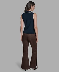 Bcbg Women's Cotton Tipped Collared Sleeveless Knit Top