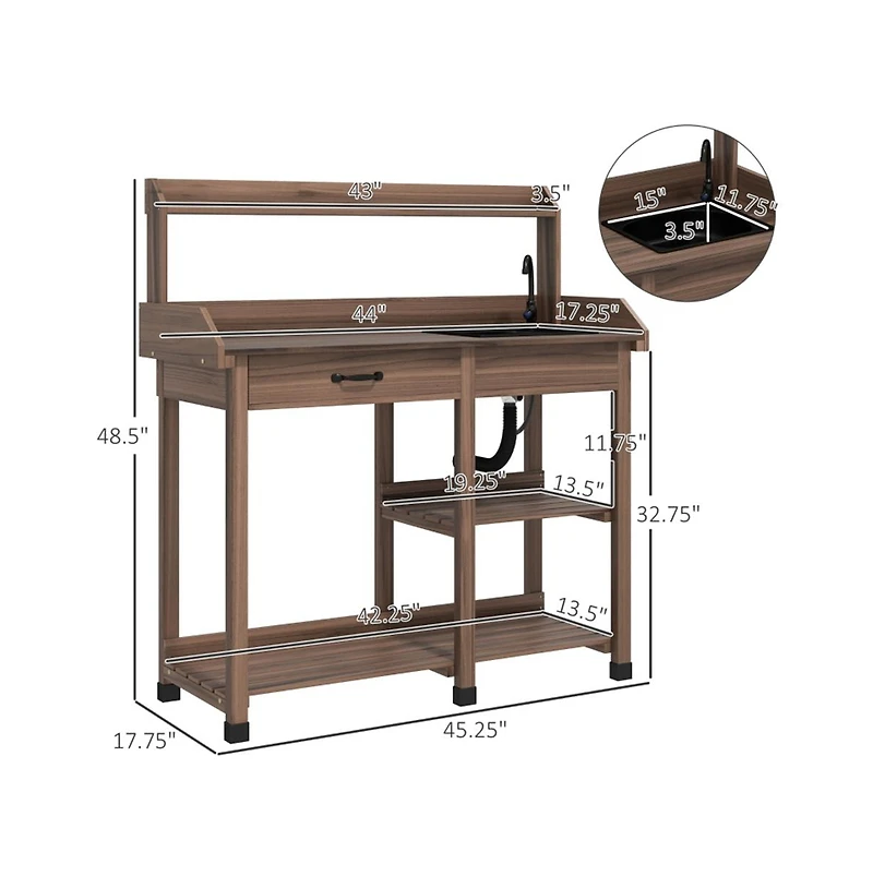 Garden Storage Work Bench with Open Shelves and Tool Space