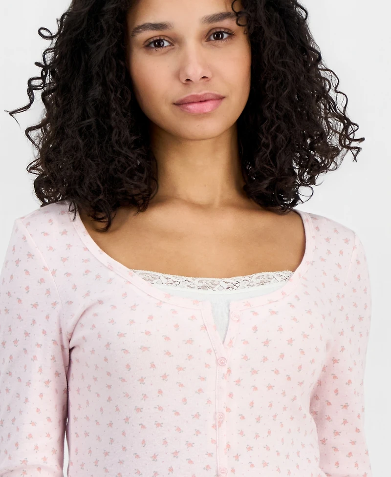 Hippie Rose Juniors' Lace Two-Fer Long-Sleeve Top
