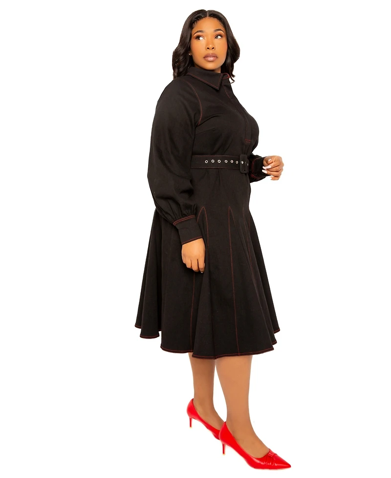 Buxom Couture Plus Denim Belt Shirt Dress