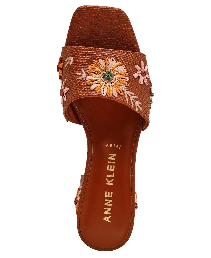 Anne Klein Women's Dolls Embroidered Raffia Block Heel Sandals