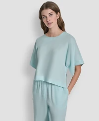 Dkny Linen Drop Shoulder Short Sleeve Top