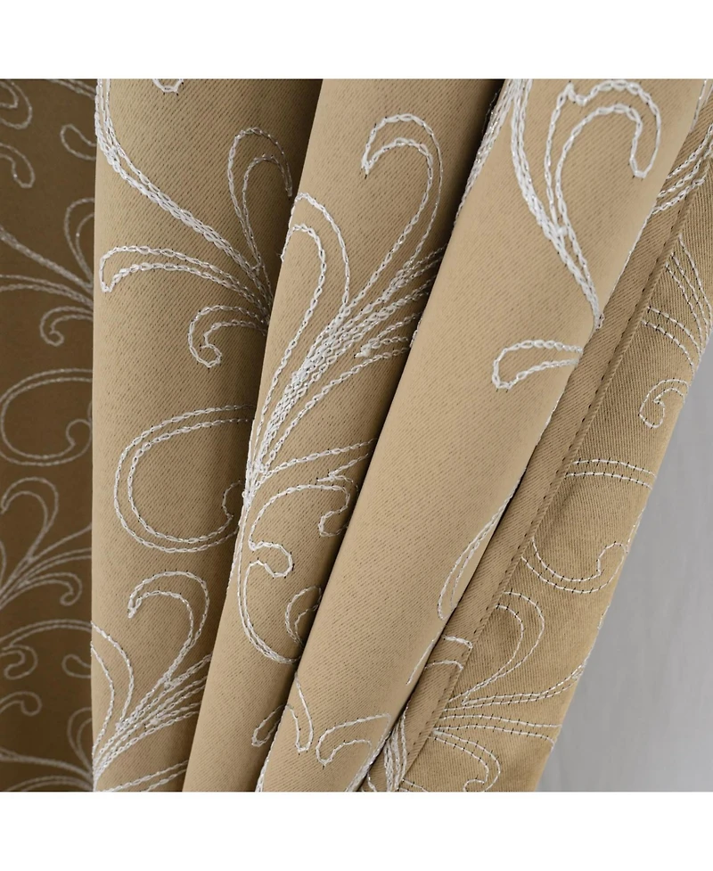 Rt Designer Collection Kimber Embroidered Blackout Luxurious Decorative Grommet Curtain Panel 54" x Taupe