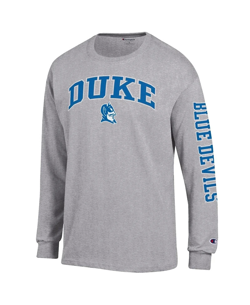 Champion Men's Heather Gray Duke Blue Devils Arch Over Logo 2-Hit Long Sleeve T-Shirt