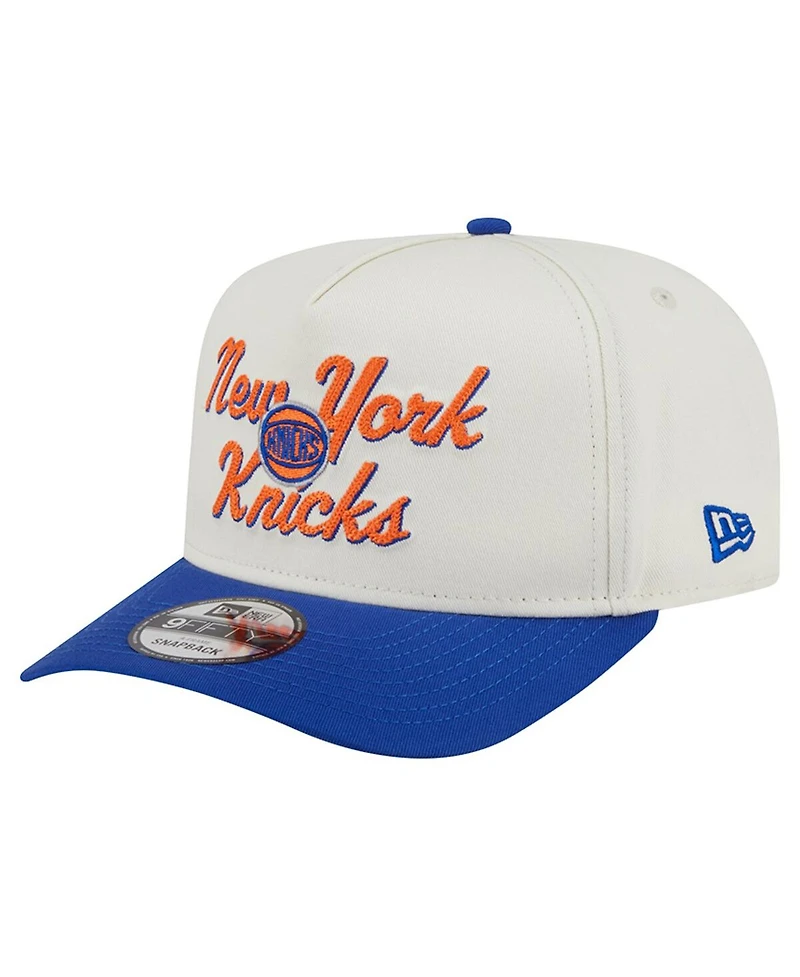 New Era Men's Cream/Blue New York Knicks Chainstitch 9FIFTY A-Frame Snapback Hat