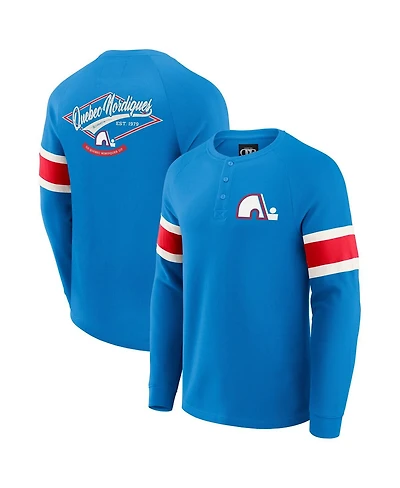 Fanatics Men's Blue Quebec Nordiques Waffle-Knit Raglan Long Sleeve Henley T-Shirt