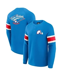 Fanatics Men's Blue Quebec Nordiques Waffle-Knit Raglan Long Sleeve Henley T-Shirt