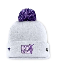 Fanatics Men's White Chicago Blackhawks Authentic Pro Hockey Fights Cancer Cuffed Knit Hat with Pom