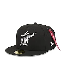 New Era Men's x Alpha Industries Black Florida Marlins 59FIFTY Fitted Hat