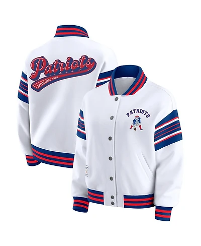 Wear by Erin Andrews Women's White New England Patriots Full-Snap Fleece Sweatshirt Jacket