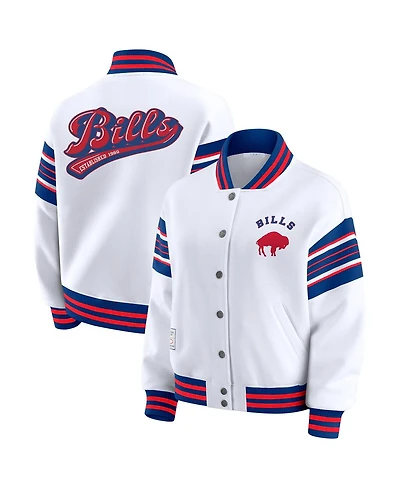 Wear by Erin Andrews Women's White Buffalo Bills Full-Snap Fleece Sweatshirt Jacket