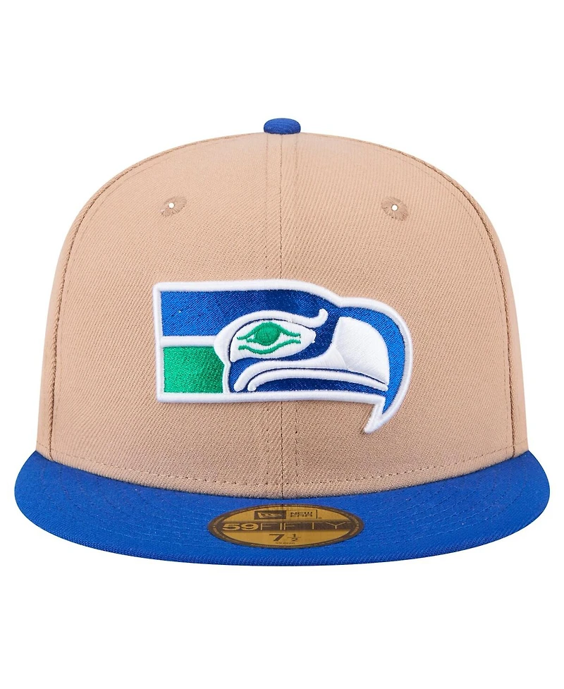 New Era Men's Tan Seattle Seahawks Throwback Logo Main 59FIFTY Fitted Hat