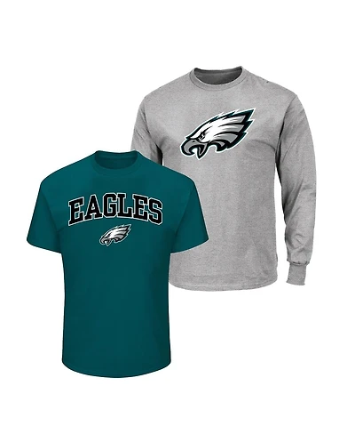 Fanatics Men's Kelly Green/Heather Gray Philadelphia Eagles Big & Tall 2-Pack T-Shirt Set