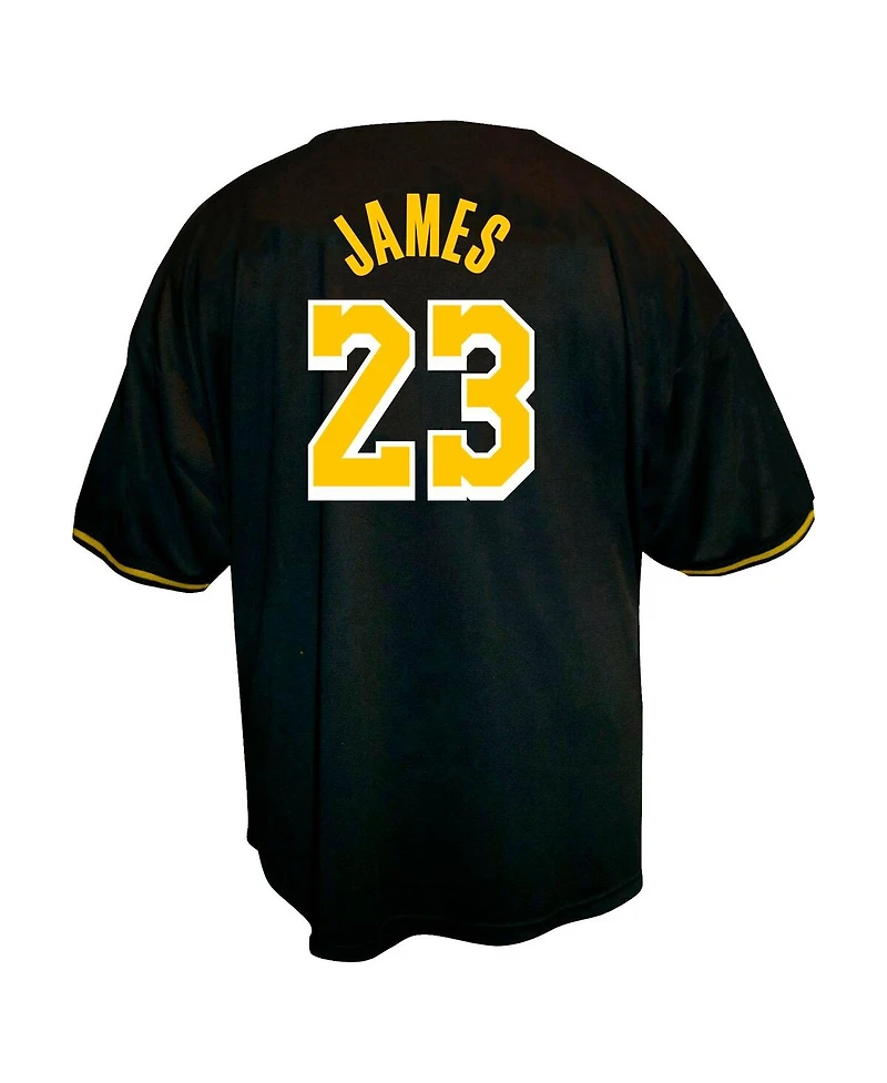 Profile Men's LeBron James Black Los Angeles Lakers Big Tall Name Number Button-Up Jersey