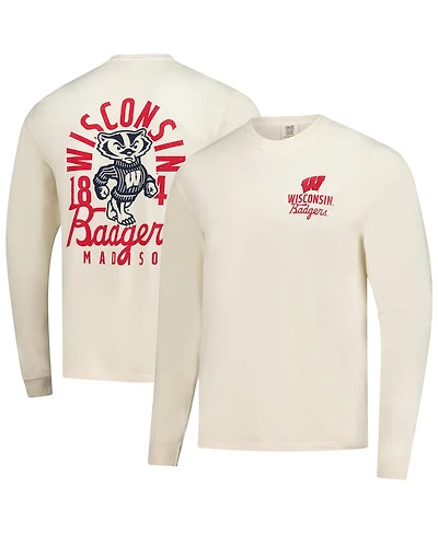 Image One Men's Natural Wisconsin Badgers Comfort Colors Mascot Overlay Long Sleeve T-Shirt
