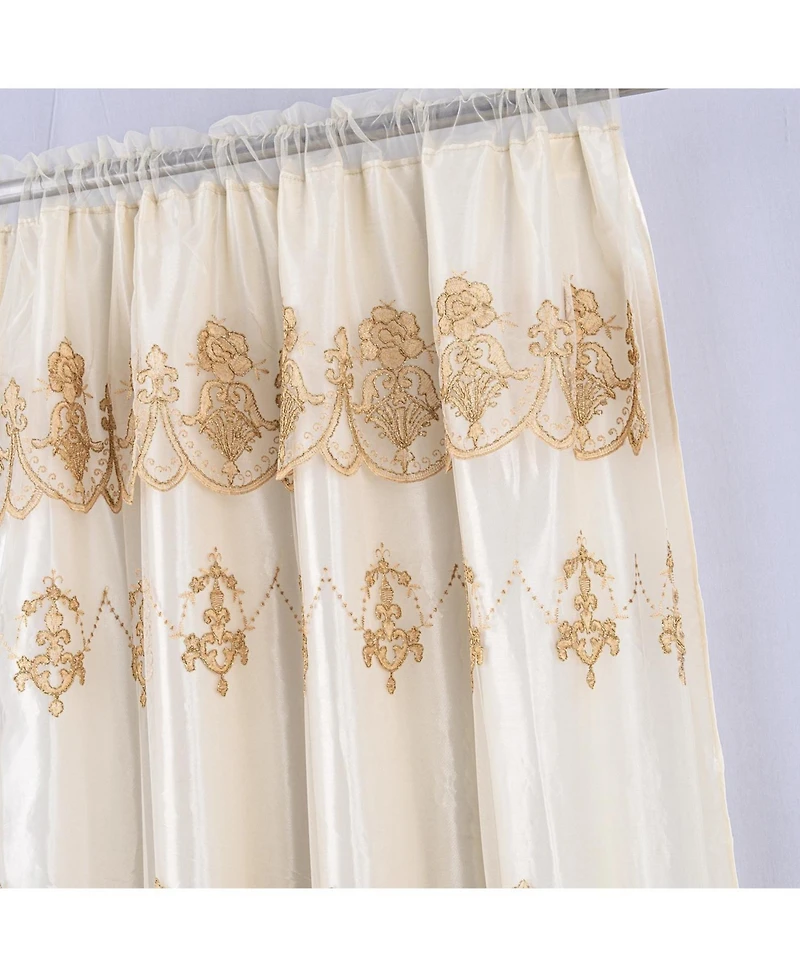 Rt Designers Collection Daisy Embroidery Grommet Curtain Panel With Attached Valance 54" x 84" Beige/Gold