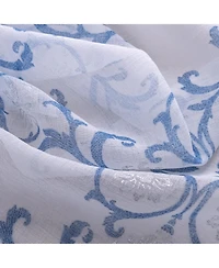 Rt Designers Collection Crown Grommet Sheer Metallic Printed Doily Curtain Panel 54" x 90" Blue