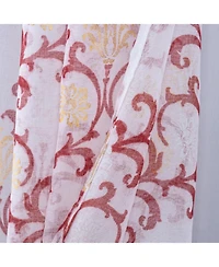 Rt Designers Collection Crown Grommet Metallic Sheer Printed Doily Curtain Panel Pair 36" x 84" Burgundy