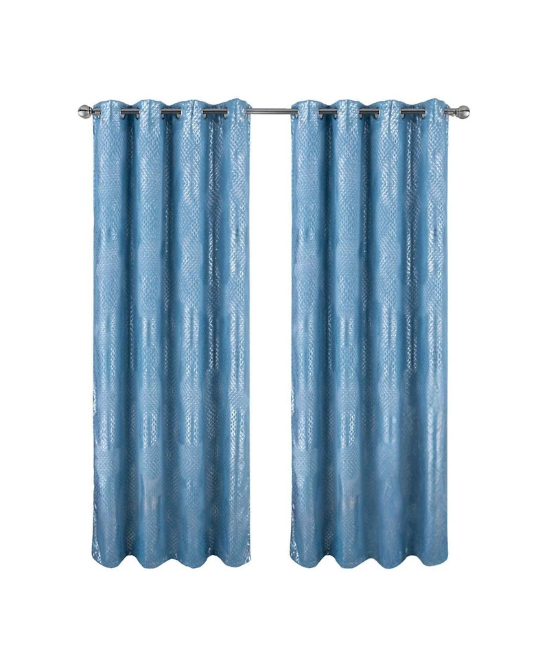 Rt Designer Collection Hailey Halo Foil Blackout Grommet Curtain Panel 52" x 90" Wedgewood