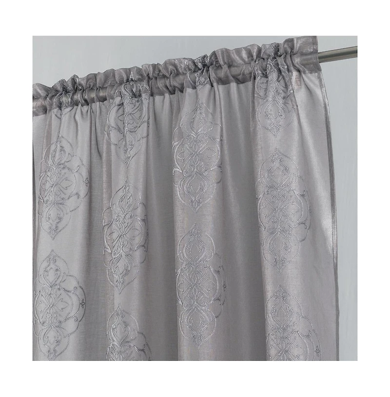 Rt Designers Collection Andrea Emb Metallic Doily Rod Pocket Room Darkening Curtain Panels for Bedroom 54" x 95" Charcoal