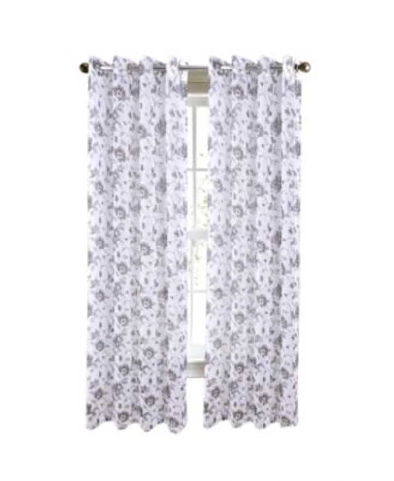 Rt Designers Collection Meadow Grommet Metallic Sheer Printed Doily Curtain Panel 54 X22 X 84 X22 Grey