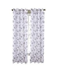 Rt Designers Collection Meadow Grommet Metallic Sheer Printed Doily Curtain Panel 54 X22 X 84 X22 Grey