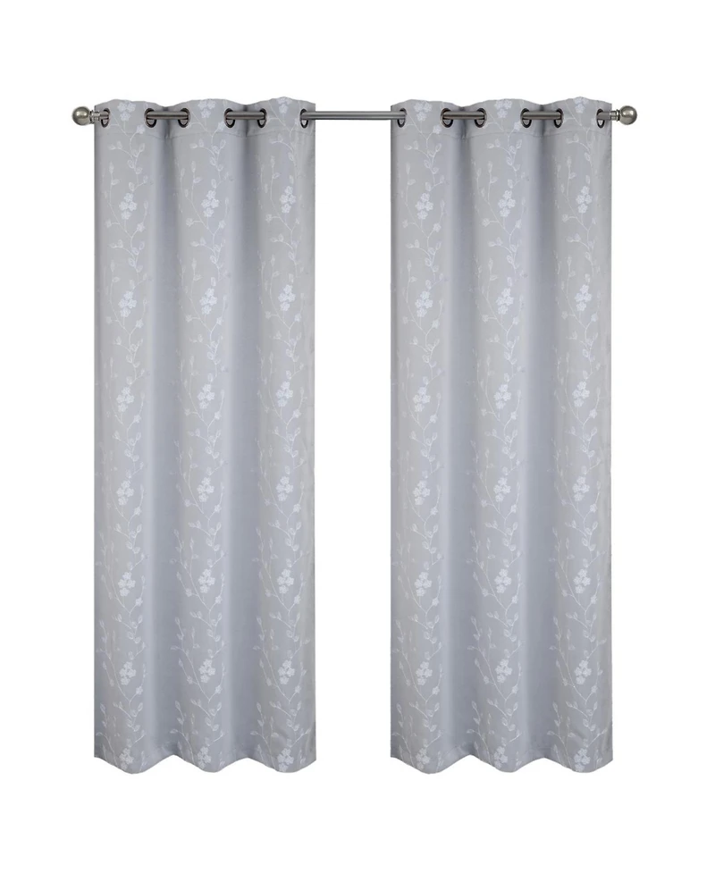 Rt Designer Collection Lilian Embroidered Blackout Luxurious Decorative Grommet Curtain Panel 54" x 84" Silver