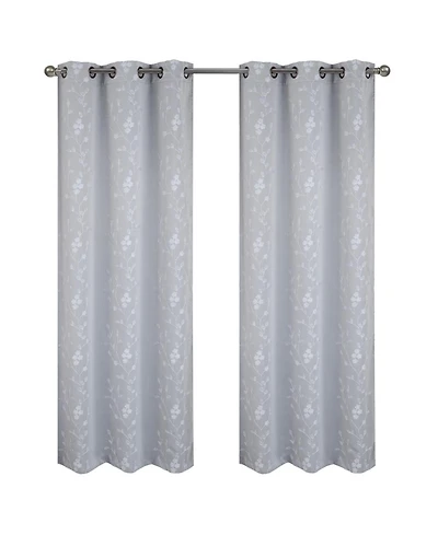 Rt Designer Collection Lilian Embroidered Blackout Luxurious Decorative Grommet Curtain Panel 54" x 84" Silver