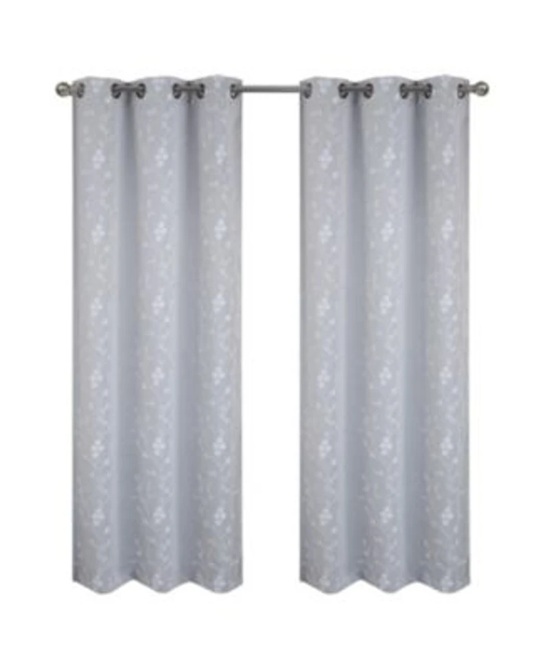 Rt Designer Collection Lilian Embroidered Blackout Luxurious Decorative Grommet Curtain Panel 54 X22 X 84 X22 Silver