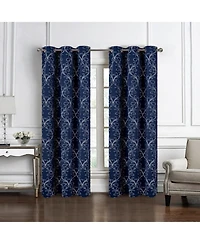 Rt Designer Collection Kimber 2 Pack Embroidered Blackout Luxurious Decorative Grommet Curtain Panel 36" x 84" Navy