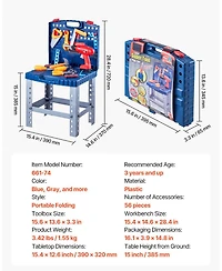 Mecale Kids Workbench, 56 Pcs Tool Bench with Electric Drill & Realistic Tools, Pretend Construction Playset for Boys & Girls Age 3+