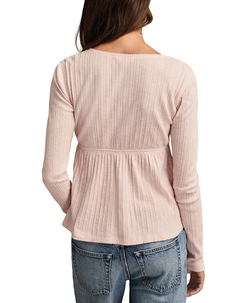 Lucky Brand Women's Babydoll Henley Square Neck Top